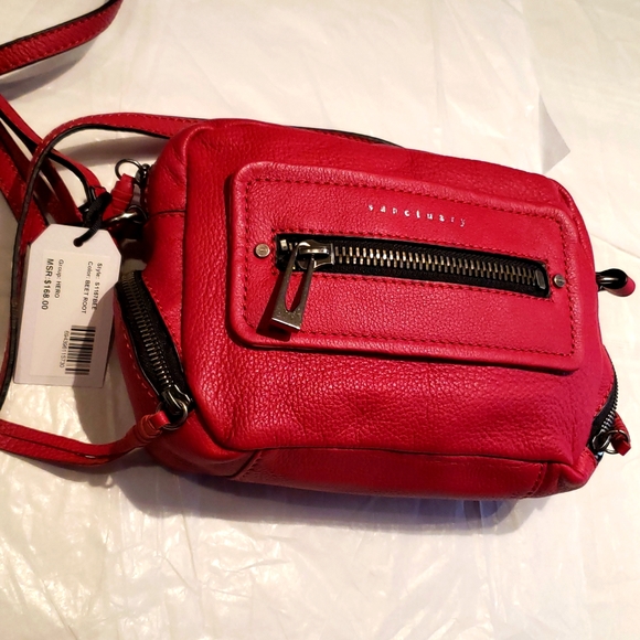 Sanctuary HERO New Leather Crossbody X-body Shoulder Handbag RED/Beet ๐HP๐ - Picture 7 of 13